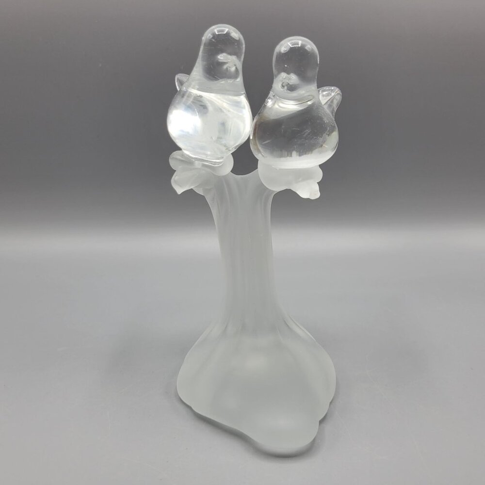 Vintage Artmark Glass Crystal Clear & Frosted Branch Love Birds Figurine 5.5"